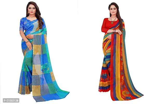 Stylish Multicoloured Georgette Saree With Blouse Piece For Women Pack Of 2