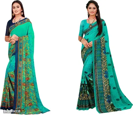 Stylish Sea Green Georgette Saree With Blouse Piece For Women Pack Of 2-thumb0