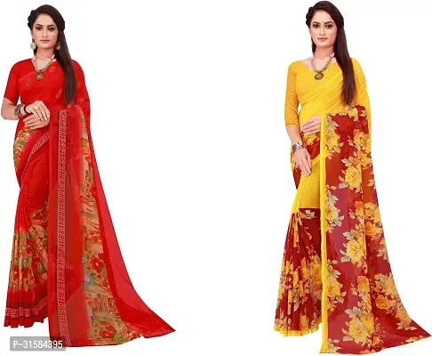 Stylish Multicoloured Georgette Saree With Blouse Piece For Women Pack Of 2-thumb0