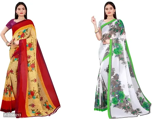 Stylish Multicoloured Georgette Saree With Blouse Piece For Women Pack Of 2