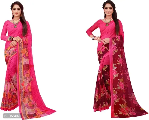 Stylish Pink Georgette Saree With Blouse Piece For Women Pack Of 2