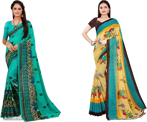 Stylish Multicoloured Georgette Saree With Blouse Piece For Women Pack Of 2-thumb0