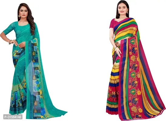 Stylish Multicoloured Georgette Saree With Blouse Piece For Women Pack Of 2