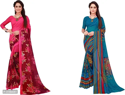 Stylish Multicoloured Georgette Saree With Blouse Piece For Women Pack Of 2-thumb0