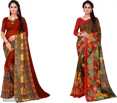 Stylish Multicoloured Georgette Saree With Blouse Piece For Women Pack Of 2-thumb0