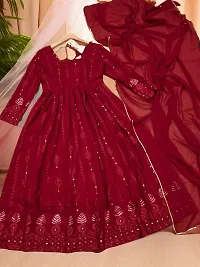 Stylish Red Georgette Stitched Gown With Dupatta For Women-thumb2