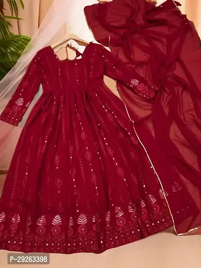 Stylish Red Georgette Stitched Gown With Dupatta For Women-thumb2