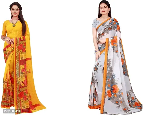 Stylish Multicoloured Georgette Saree With Blouse Piece For Women Pack Of 2-thumb0