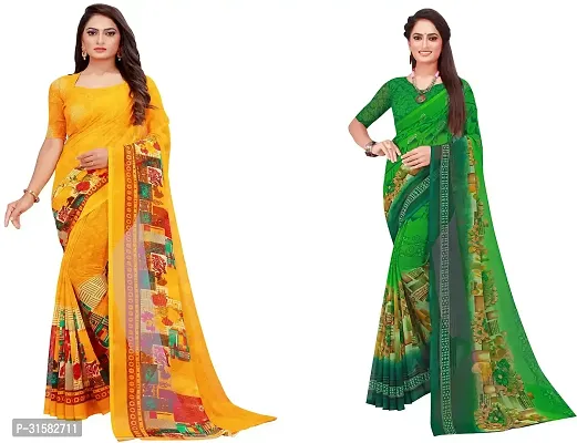 Stylish Multicoloured Georgette Saree With Blouse Piece For Women Pack Of 2-thumb0