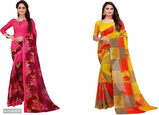 Stylish Multicoloured Georgette Saree With Blouse Piece For Women Pack Of 2-thumb0