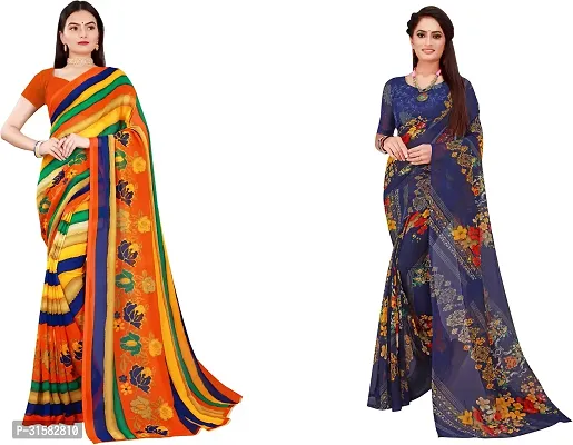 Stylish Multicoloured Georgette Saree With Blouse Piece For Women Pack Of 2-thumb0