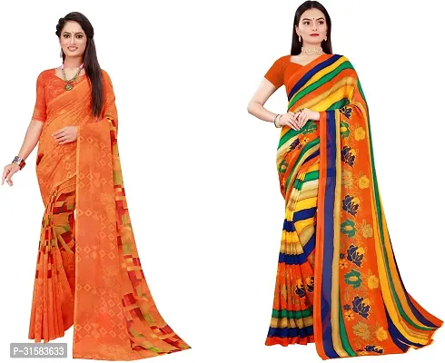 Stylish Multicoloured Georgette Saree With Blouse Piece For Women Pack Of 2-thumb0