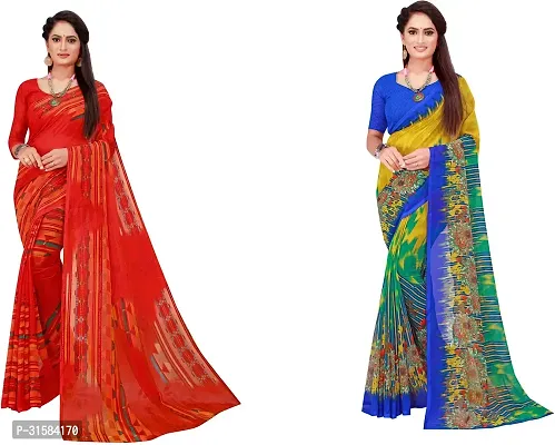 Stylish Multicoloured Georgette Saree With Blouse Piece For Women Pack Of 2-thumb0