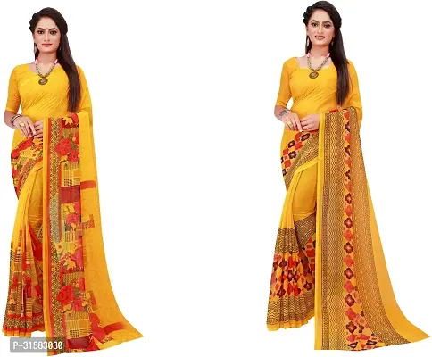 Stylish Yellow Georgette Saree With Blouse Piece For Women Pack Of 2-thumb0