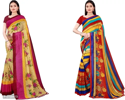 Stylish Multicoloured Georgette Saree With Blouse Piece For Women Pack Of 2-thumb0