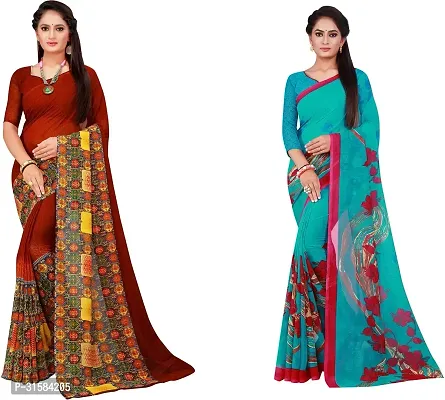 Stylish Multicoloured Georgette Saree With Blouse Piece For Women Pack Of 2-thumb0