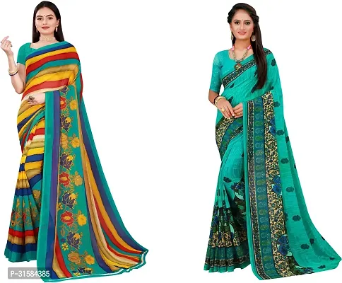 Stylish Multicoloured Georgette Saree With Blouse Piece For Women Pack Of 2-thumb0