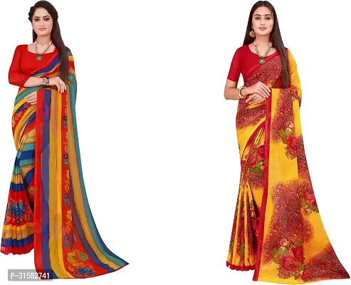 Stylish Multicoloured Georgette Saree With Blouse Piece For Women Pack Of 2-thumb0