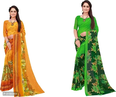 Stylish Multicoloured Georgette Saree With Blouse Piece For Women Pack Of 2-thumb0