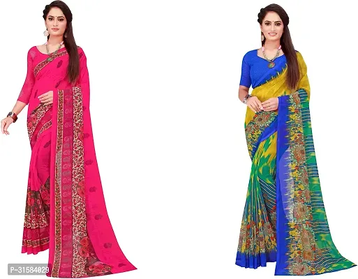 Stylish Multicoloured Georgette Saree With Blouse Piece For Women Pack Of 2