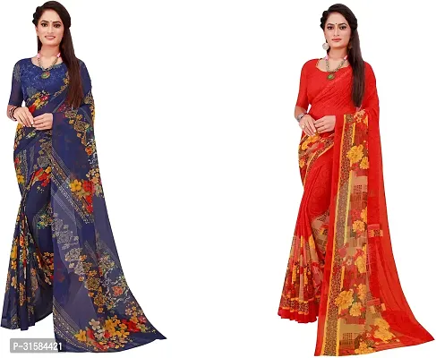 Stylish Multicoloured Georgette Saree With Blouse Piece For Women Pack Of 2-thumb0