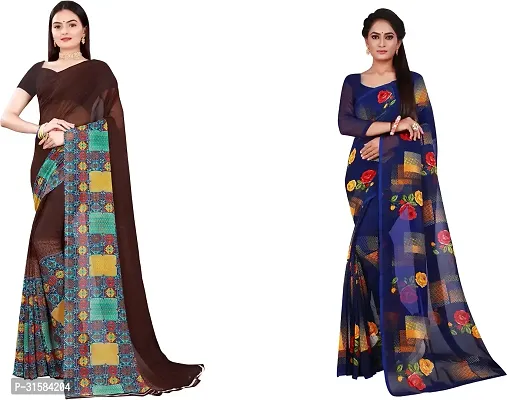 Stylish Multicoloured Georgette Saree With Blouse Piece For Women Pack Of 2