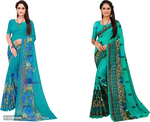 Stylish Multicoloured Georgette Saree With Blouse Piece For Women Pack Of 2-thumb0