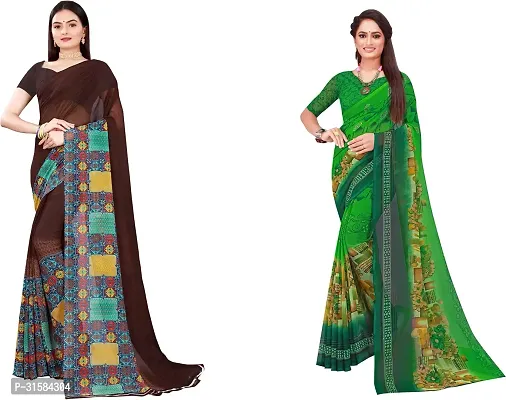 Stylish Multicoloured Georgette Saree With Blouse Piece For Women Pack Of 2