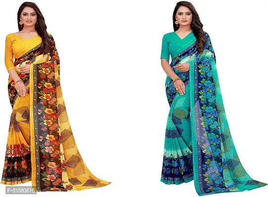 Stylish Multicoloured Georgette Saree With Blouse Piece For Women Pack Of 2