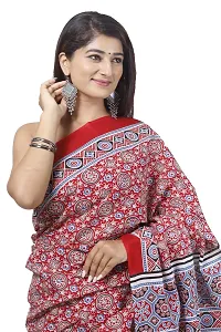 Women printed Mulmul saree for attached blouse piece set (Dred)-thumb2