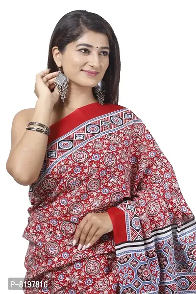 Women printed Mulmul saree for attached blouse piece set (Dred)-thumb3