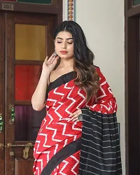 Women printed cotton mulmul saree (Red)-thumb4