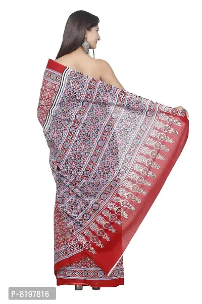 Women printed Mulmul saree for attached blouse piece set (Dred)-thumb2