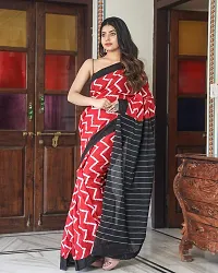 Women printed cotton mulmul saree (Red)-thumb1