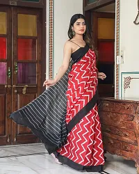 Women printed cotton mulmul saree (Red)-thumb2