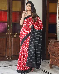 Women printed cotton mulmul saree (Red)-thumb3