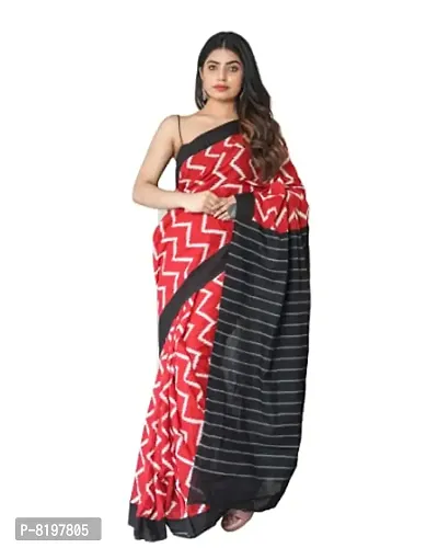 Women printed cotton mulmul saree (Red)-thumb0