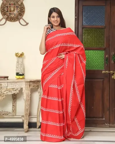 New Trendy Cotton Printed Mulmul Saree with Blouse piece-thumb0