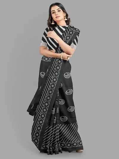 New Trendy Cotton Printed Mulmul Sarees with Blouse Piece