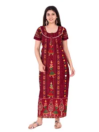 Fabtop Women's Pure Cotton Block Print Maxi Nighty(Maroon)-thumb4