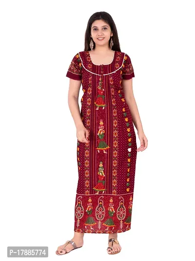 Fabtop Women's Pure Cotton Block Print Maxi Nighty(Maroon)-thumb5