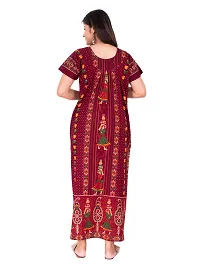 Fabtop Women's Pure Cotton Block Print Maxi Nighty(Maroon)-thumb1