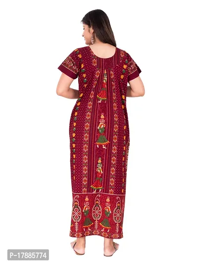 Fabtop Women's Pure Cotton Block Print Maxi Nighty(Maroon)-thumb2