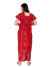 Fabtop Women's Pure Cotton Block Print Maxi Nighty(Red)-thumb1