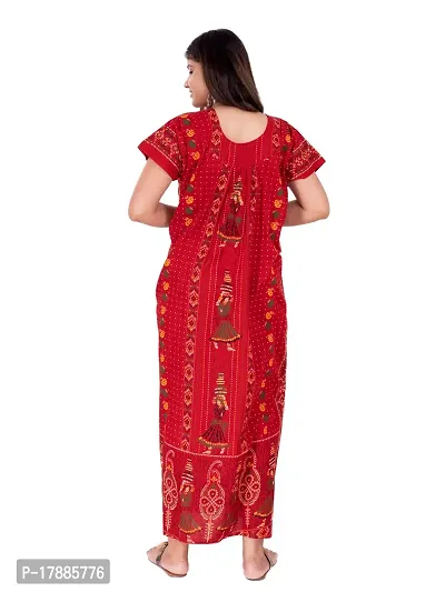 Fabtop Women's Pure Cotton Block Print Maxi Nighty(Red)-thumb2