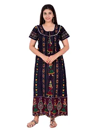 Fabtop Women's Pure Cotton Block Print Maxi Nighty(Blue)-thumb4