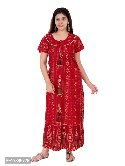 Fabtop Women's Pure Cotton Block Print Maxi Nighty(Red)-thumb0