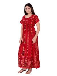 Fabtop Women's Pure Cotton Block Print Maxi Nighty(Red)-thumb2