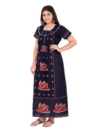 Fabtop Women's Pure Cotton Block Print Maxi Nighty(Blue)-thumb2