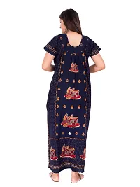 Fabtop Women's Pure Cotton Block Print Maxi Nighty(Blue)-thumb1